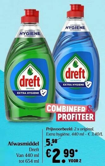 Delhaize Afwasmiddel dreft original extra hygiëne aanbieding