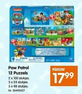 Fun Paw patrol 12 puzzels aanbieding