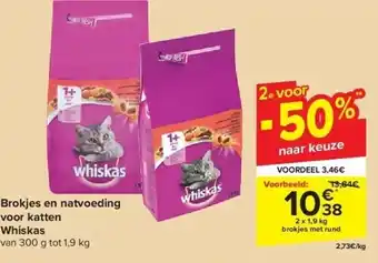 Carrefour Brokjes en natvoeding voor katten Whiskas aanbieding