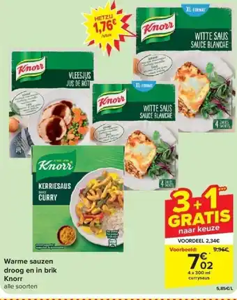 Carrefour Warme sauzen droog en in brik Knorr aanbieding