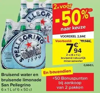 Carrefour Bruisend water en bruisende limonade San Pellegrino aanbieding