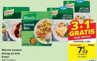 Carrefour Warme sauzen droog en brik Knorr aanbieding