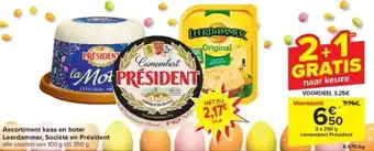 Carrefour Assortiment kaas en boter Leerdammer, Société en Président aanbieding