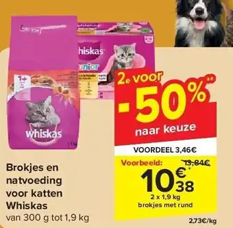 Carrefour Brokjes en natvoeding voor katten Whiskas aanbieding