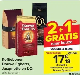 Carrefour Ko ebonen Douwe Egberts, Jacqmotte en L’Or aanbieding