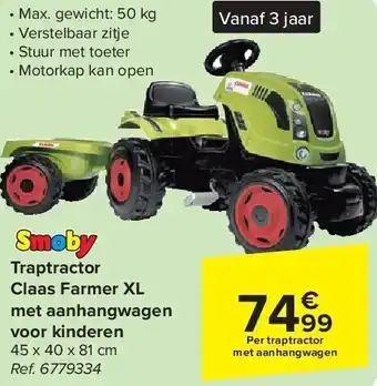 Carrefour Traptractor Claas Farmer XL met aanhangwagen voor kinderen aanbieding