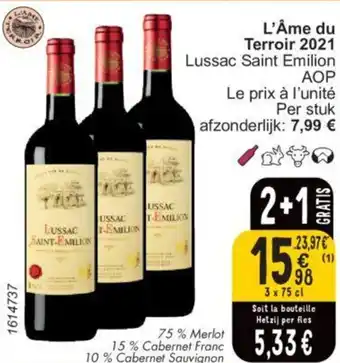 Cora L'Âme du Terroir 2021 Lussac Saint Emilion 3 x 75cl aanbieding