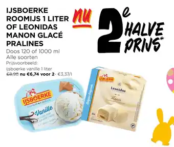 Jumbo IJSBOERKE ROOMIJS 1 LITER OF LEONIDAS MANON GLACÉ PRALINES aanbieding