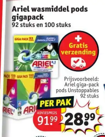 Kruidvat Ariel Wasmiddel Pods gigapack 92 stuks en 100 stuks aanbieding