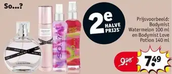 Kruidvat Bodymist Watermelon 100 ml en Bodymist Love Potion 140 ml aanbieding