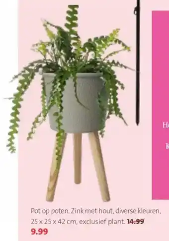 Pot op poten. Zink met hout, diverse kleuren, 25 x 25 x 42 cm, exclusief plant
