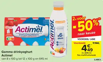 Carrefour Gamma drinkyoghurt Actimel 2 x 645 ml aanbieding