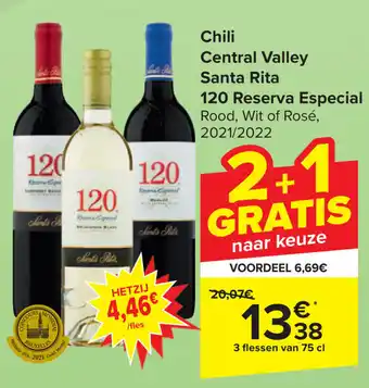 Carrefour Chili Central Valley Santa Rita 120 Reserva Especial Rood, Wit of Rosé, 2021/2022 aanbieding