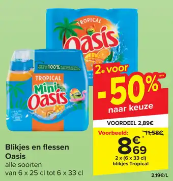 Carrefour Blikjes en flessen Oasis 2 x (6 x 33cl) aanbieding