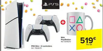 Carrefour PS5 Slim + 2 controllers + Mok PlayStation aanbieding