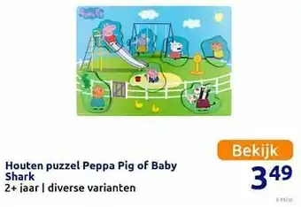 Action Houten puzzel peppa pig of baby shark aanbieding