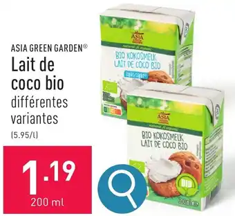 ALDI ASIA GREEN GARDEN Lait de coco bio 200ml aanbieding