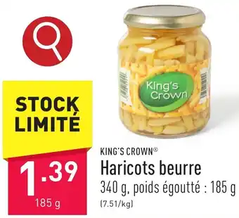 ALDI KING'S CROWN Haricots beurre 185g aanbieding