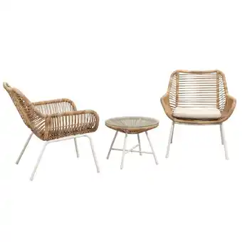 Leen Bakker Balkonset Grand - naturel - metaal/wicker - 3-delig - incl. kussens aanbieding