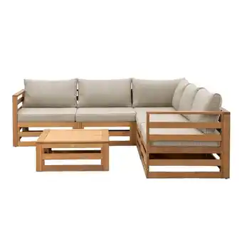 Leen Bakker Loungeset Clermont Brest - FSC-hout- zandkleurige kussens - 6-delig aanbieding