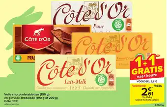 Carrefour Market Volle chocoladetabletten (150 g) en gevulde chocolade (190 g of 200 g) Côte d'Or aanbieding