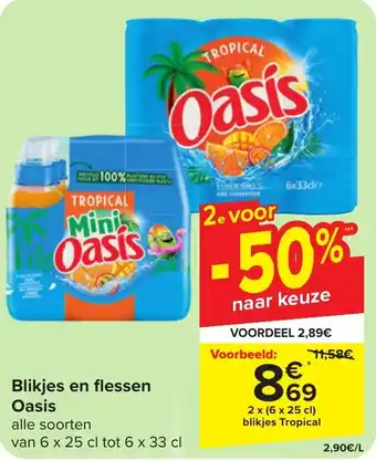 Carrefour Market Blikjes en flessen Oasis 2 x (6 x 25 cl) blikjes Tropical aanbieding