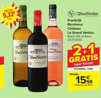 Carrefour Market Frankrijk Bordeaux Château Le Grand Verdus 3 flessen van 75 cl aanbieding