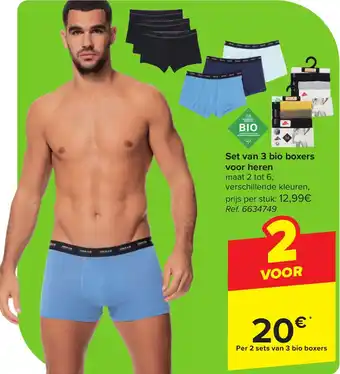 Carrefour Set van 3 bio boxers voor heren aanbieding