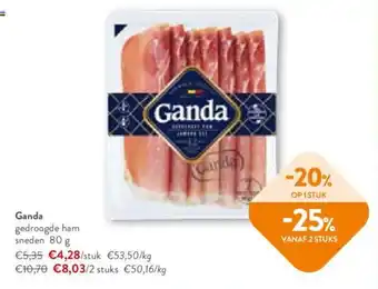 OKay Ganda gedroogde ham sneden 80 g/ stuk aanbieding