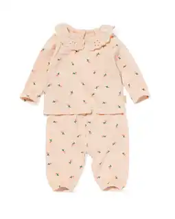HEMA HEMA Newborn Kledingset Shirt En Broek Ajour Bloemen Perzik (perzik) aanbieding