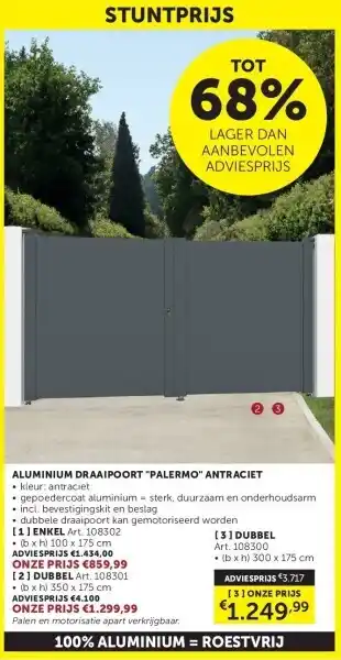 Zelfbouwmarkt ALUMINIUM DRAAIPOORT PALERMO ANTRACIET aanbieding