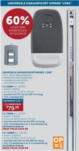 UNIVERSELE GARAGEPOORTOPENER LORE 500N