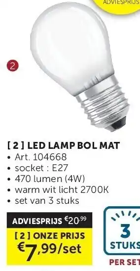 Zelfbouwmarkt LED LAMP BOL MAT aanbieding