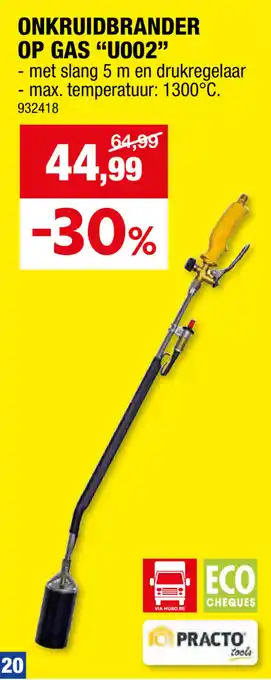Hubo ONKRUIDBRANDER OP GAS "U002" aanbieding