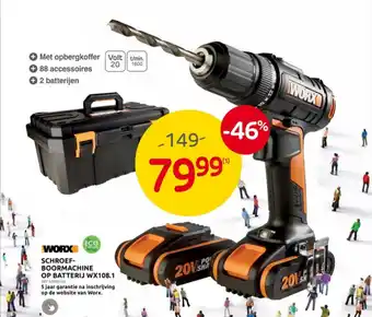 Brico WORX SCHROEFBOORMACHINE OP BATTERIJ WX108.1 aanbieding