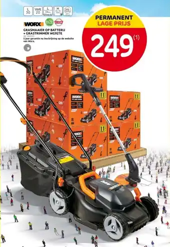 Brico WORX GRASMAAIER OP BATTERIJ + GRASTRIMMER WG927E aanbieding