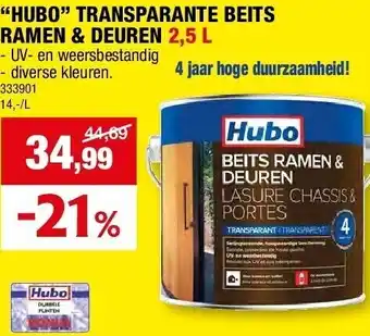 Hubo HUBO” TRANSPARANTE BEITS RAMEN & DEUREN 2,5 L aanbieding