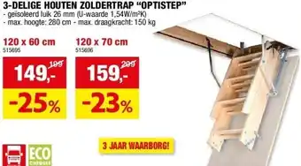 Hubo 3-DELIGE HOUTEN ZOLDERTRAP “OPTISTEP” aanbieding