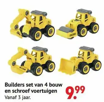 Builders set van 4 bouw en schroef voertuigen