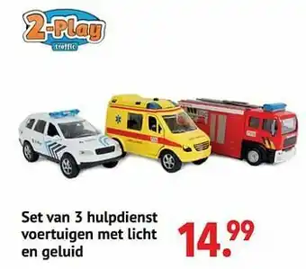 De Kinderplaneet Set van 3 hulpdienst voertuigen met licht en geluid aanbieding