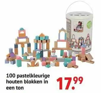 De Kinderplaneet 100 pastelkleurige houten blokken in een ton aanbieding