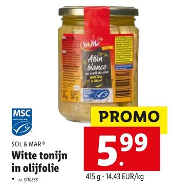 Lidl Sol & Mar Witte tonijn in olijfolie aanbieding