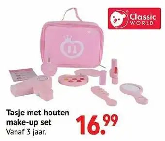 Tasje met houten make-up set