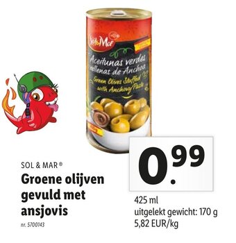 Lidl Sol & Mar Groene olijven gevuld met ansjovis aanbieding