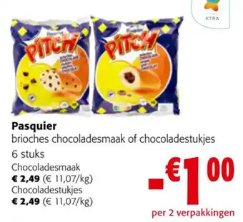 Colruyt Pasquier brioches chocoladesmaak of chocoladestukjes 6 stuks aanbieding