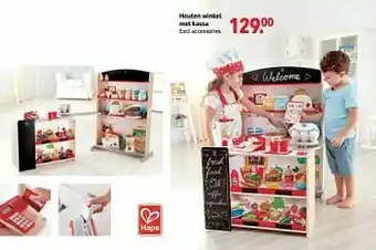 Houten winkel met kassa