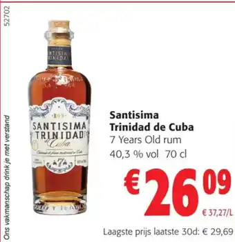 Colruyt Santisima Trinidad de Cuba 7 Years Old rum 40,3% vol 70 cl aanbieding