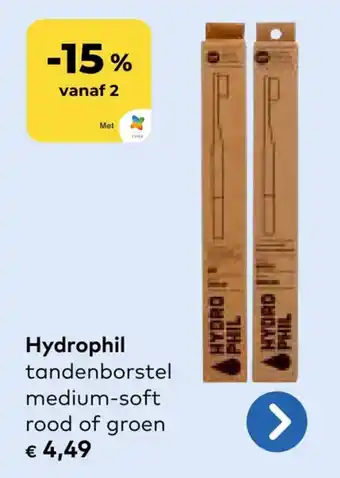 Hydrophil tandenborstel medium-soft rood of groen