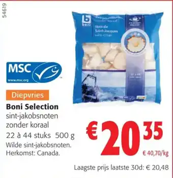 Colruyt Boni Selection sint-jakobsnoten zonder koraal 22 à 44 stuks 500 g aanbieding