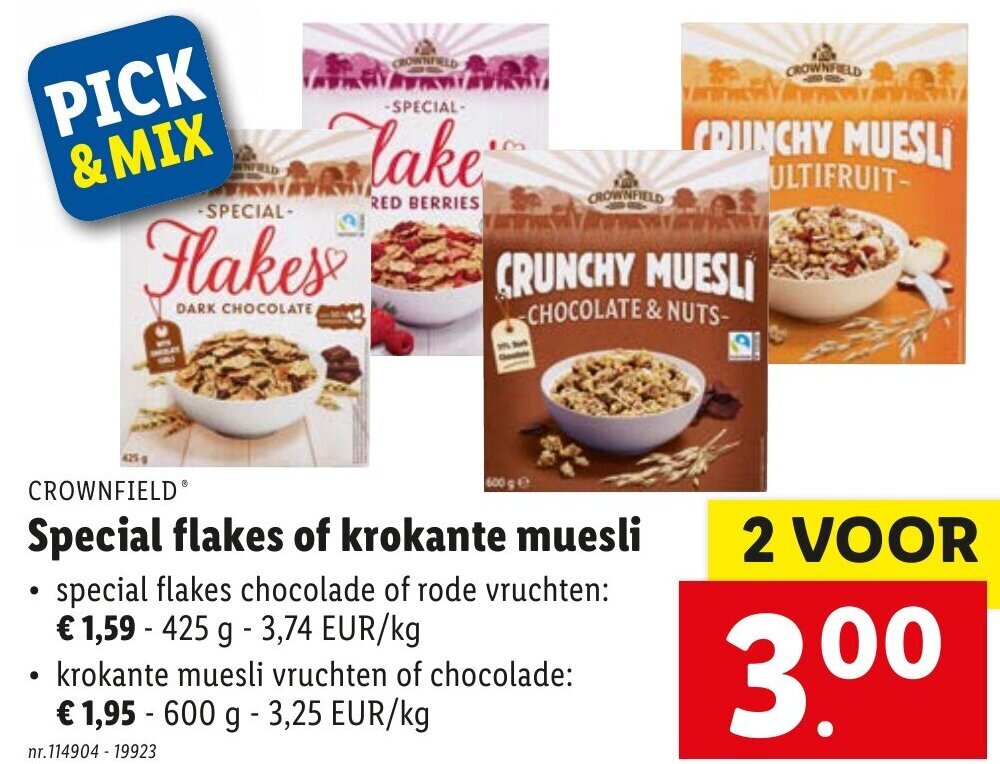 Special flakes of krokante muesli promotie bij Lidl